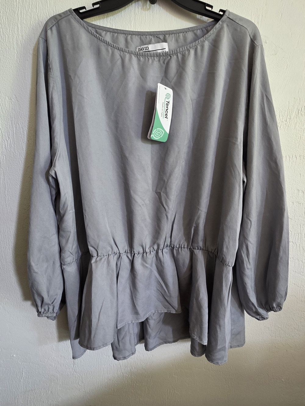 NWT David Meister Gray Peplum Tencel Top Blouse Long Sleeve Plus Size 1X